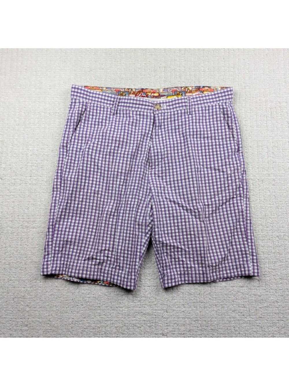 Robert Graham Chino Shorts Mens 34 Purple Plaid Gingham Classic Fit Preppy Golf